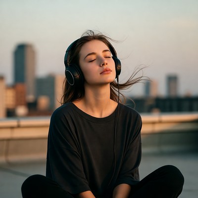 Listening to music on a rooftop