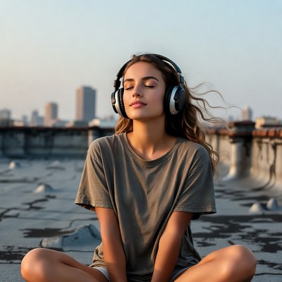 Listening to music on rooftop