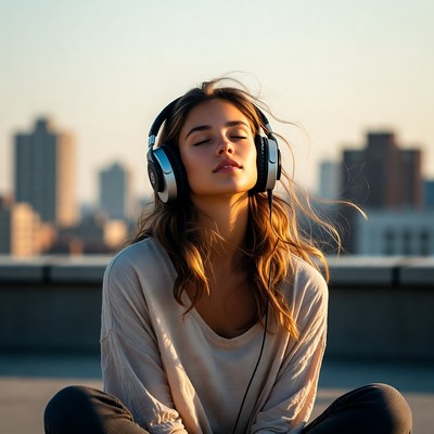 Enjoying music on a rooftop