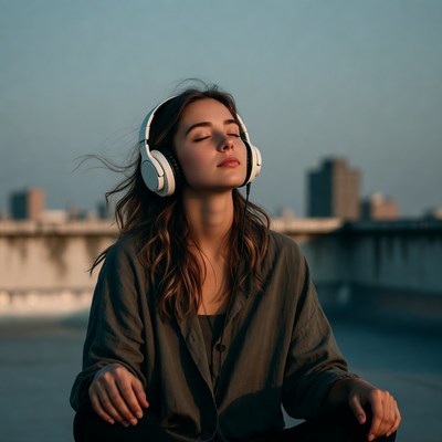 Relaxing on the rooftop at sunset