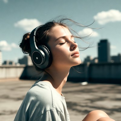 Listening to music on a rooftop