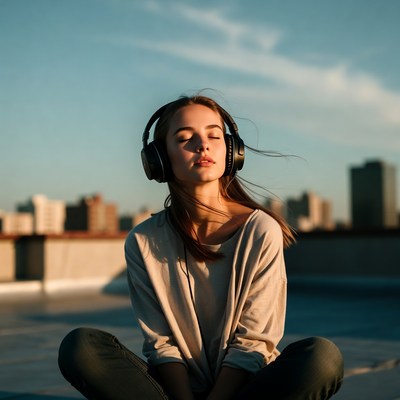 Enjoying music on a rooftop