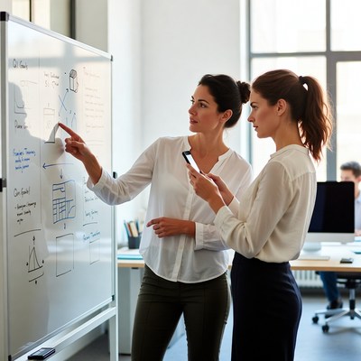 Team members discuss project strategy