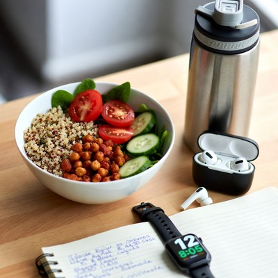Healthy meal with tech accessories