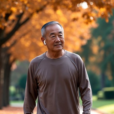 Elderly man enjoying autumn walk