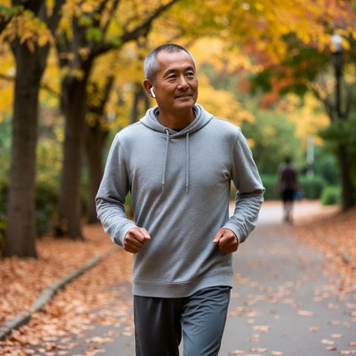 Jogging in a colorful park