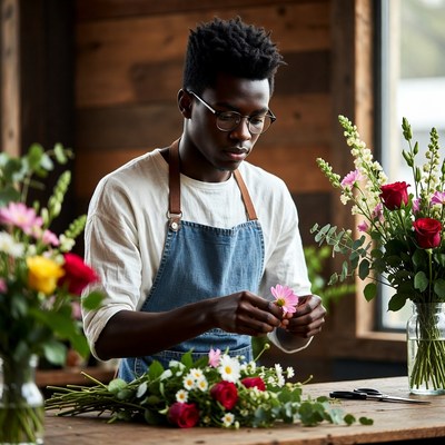 Flower arranging in a cozy shop
