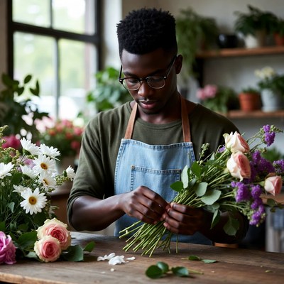 Arranging flowers in bloom