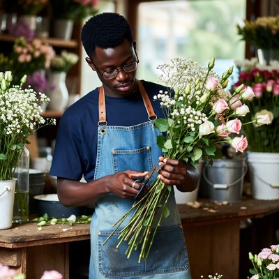 Florist arranging fresh flowers