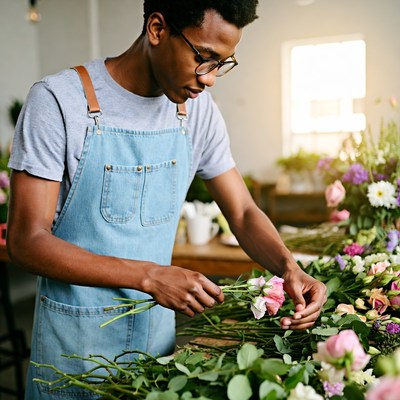 Crafting bouquets in a flower shop