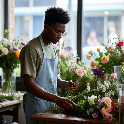 Flower arranging in a shop