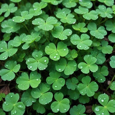 Dewy clover leaves after rain