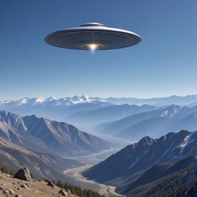 Ufo hovering over mountain landscape