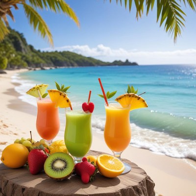 Colorful drinks on beach paradise