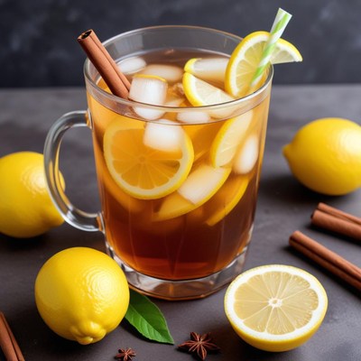 Refreshing iced tea with lemons