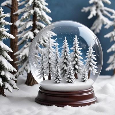 Snow globe with winter scene and trees