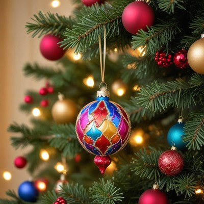 Colorful christmas ornament on tree