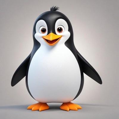 Animated penguin character smiles cheerfully