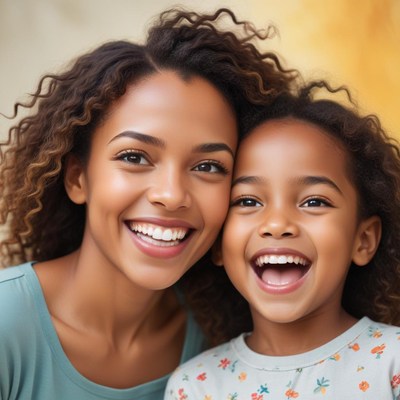 Happy mother and daughter smiling together