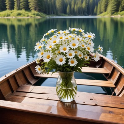 Daisies on a tranquil lake