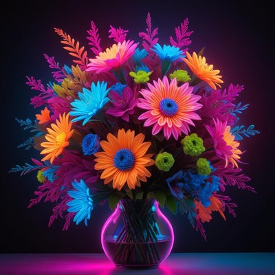 Bright neon flower arrangement display