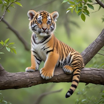 Young tiger resting on tree branch
