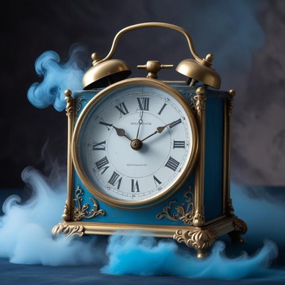 Vintage clock with blue smoke