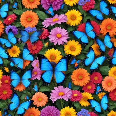 Colorful butterflies in a flower garden