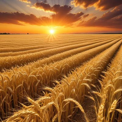 Golden wheat fields at sunset