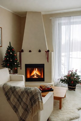Cozy winter living room scene