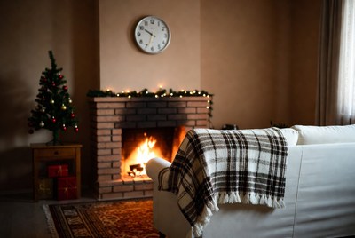 Cozy winter evening by the fireplace
