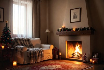 Cozy winter living room scene