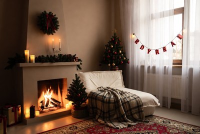 Cozy winter living room scene