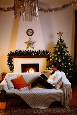 Cozy holiday reading by the fire
