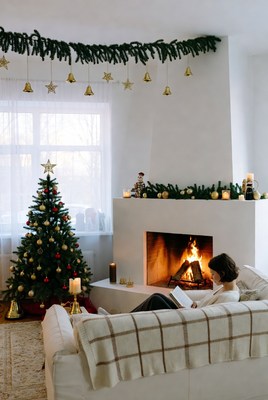 Cozy winter evening by the fireplace