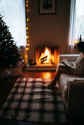 Cozy reading by the fireplace