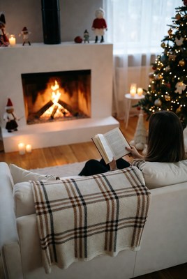Cozy reading by the fireplace