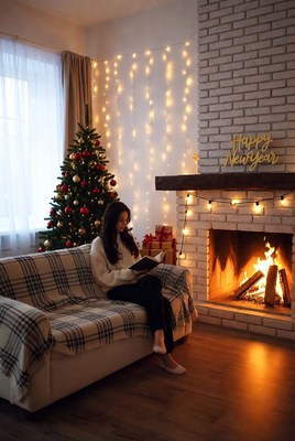 Cozy evening by the fireplace
