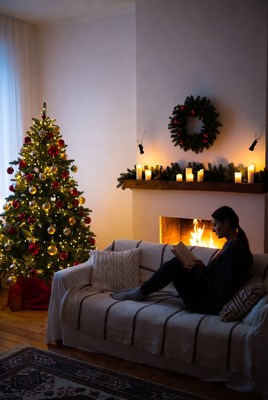 Cozy winter evening by the fire