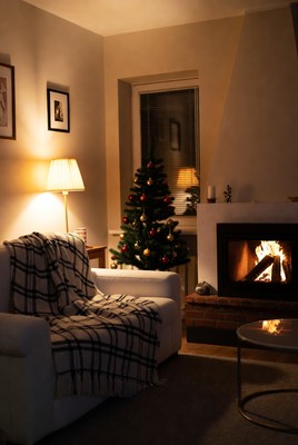 Cozy evening by the fireplace