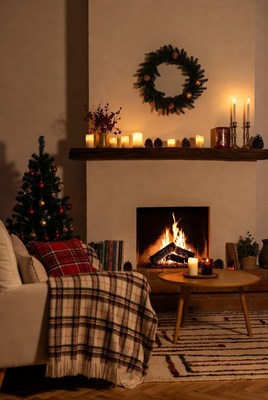 Cozy winter living room scene