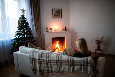 Cozy reading by the fire