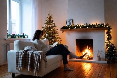 Cozy winter evening by the fire