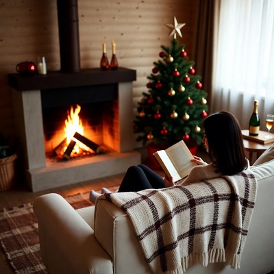 Cozy reading by the fireplace