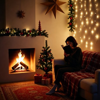 Cozy evening by the fireplace