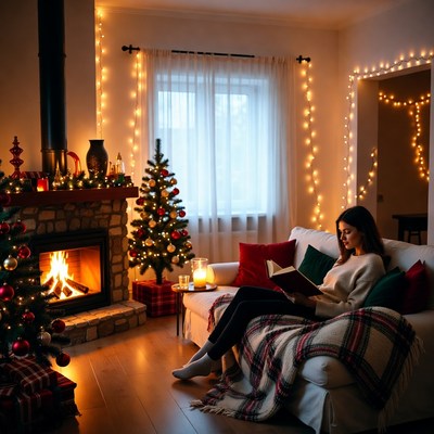Cozy holiday reading by the fire