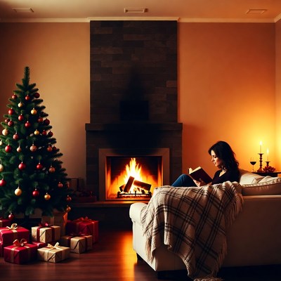 Cozy winter reading by the fire