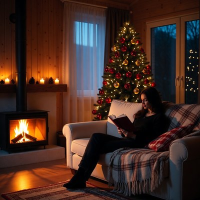 Cozy evening by the fireplace