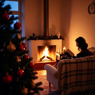 Cozy evening by the fireplace