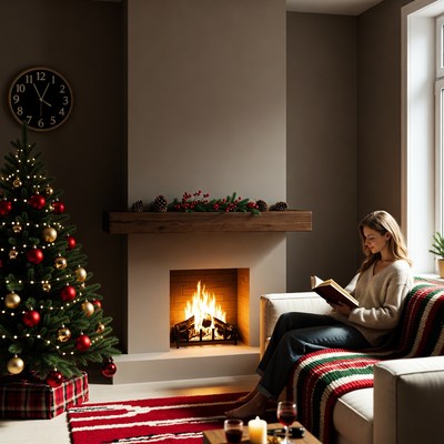 Cozy winter reading by the fire